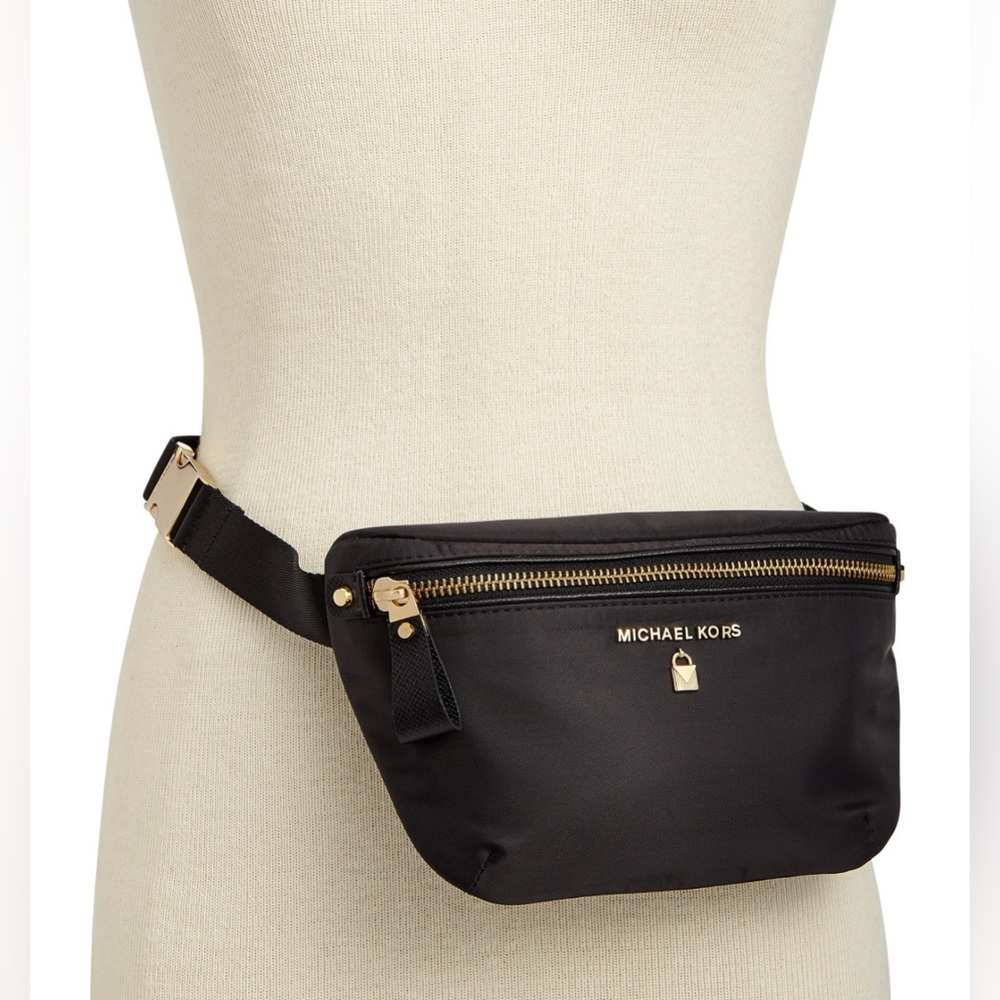 NWT Michael Kors Belt Bag Black & Gold Fanny Pack or Crossbody Bag